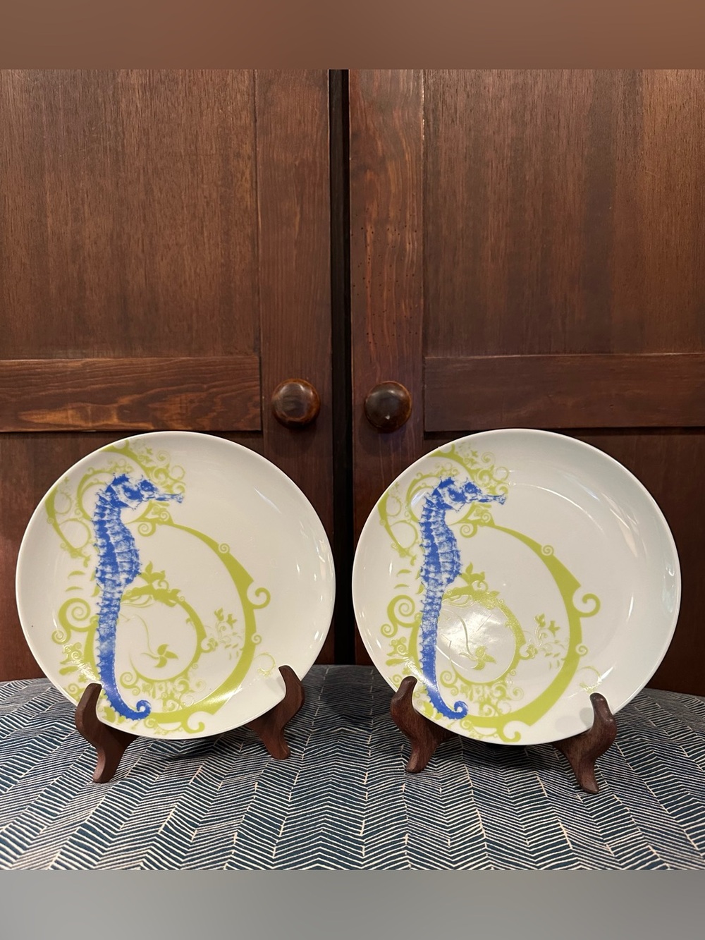 M Studios • set of 2 seahorse plates • ceramic